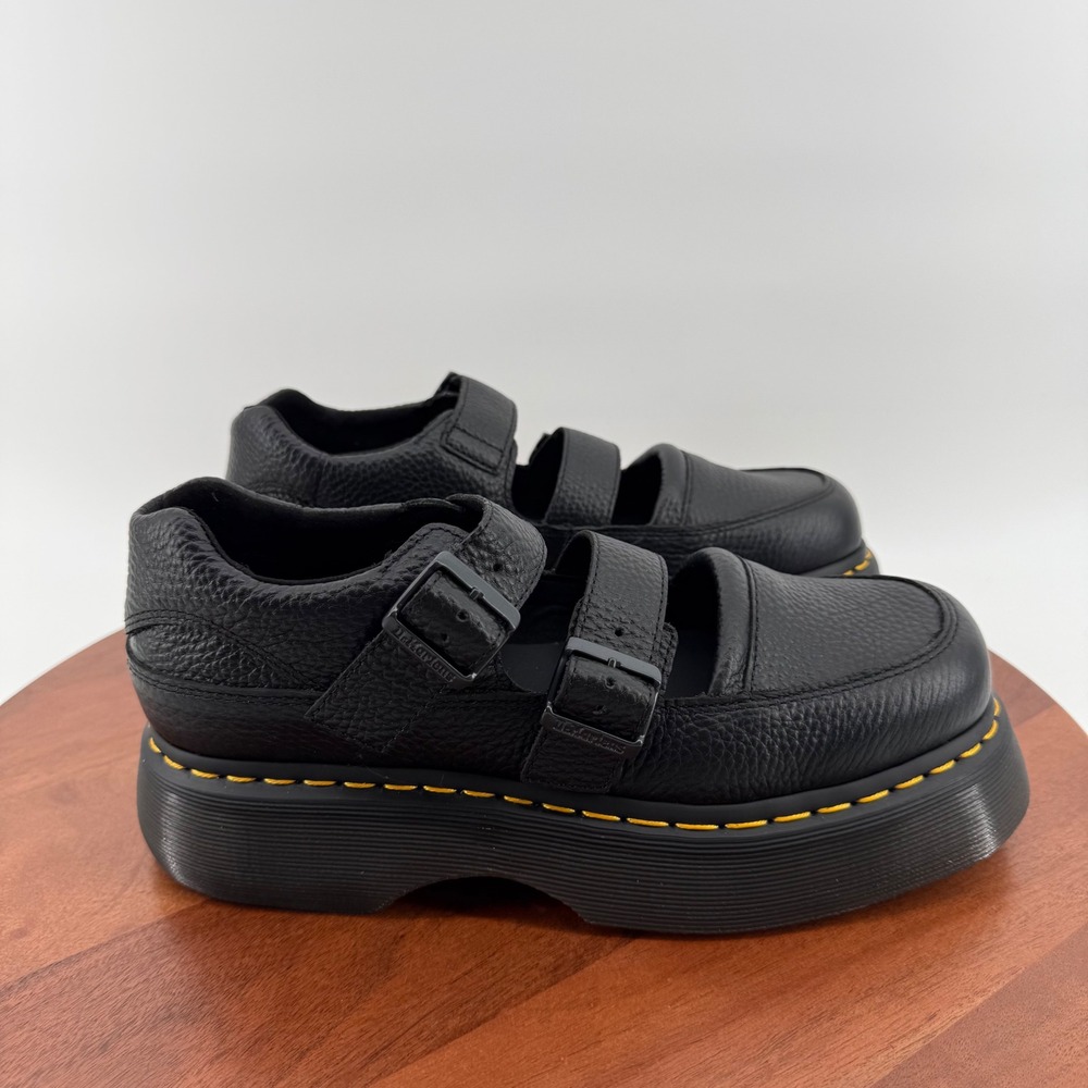 Dr. Martens Buzz MJ Black Milled Nappa Leather Platform Chunky Mary Jane Women 9